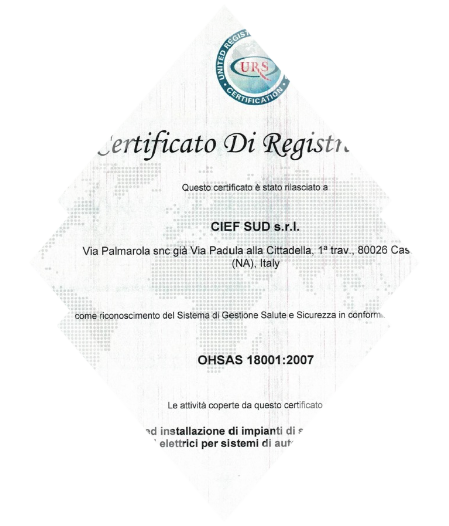 Certificato OHSAS 18001