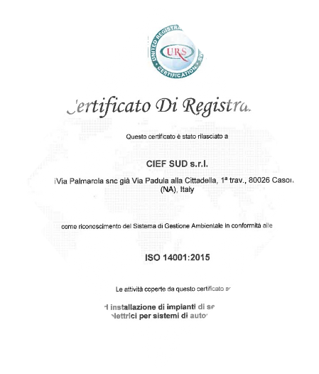 Certificato ISO 14001